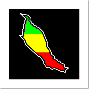 Denman Island Silhouette with Rasta Rastafarian Colours - Rastafari Flag - Denman Island Posters and Art